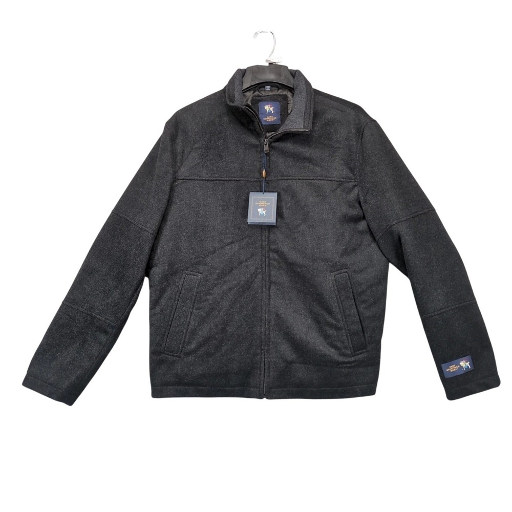 NWT Hart Schaffner Marx Black Wool Blend Bomber Jacket Mens L Water Resistant